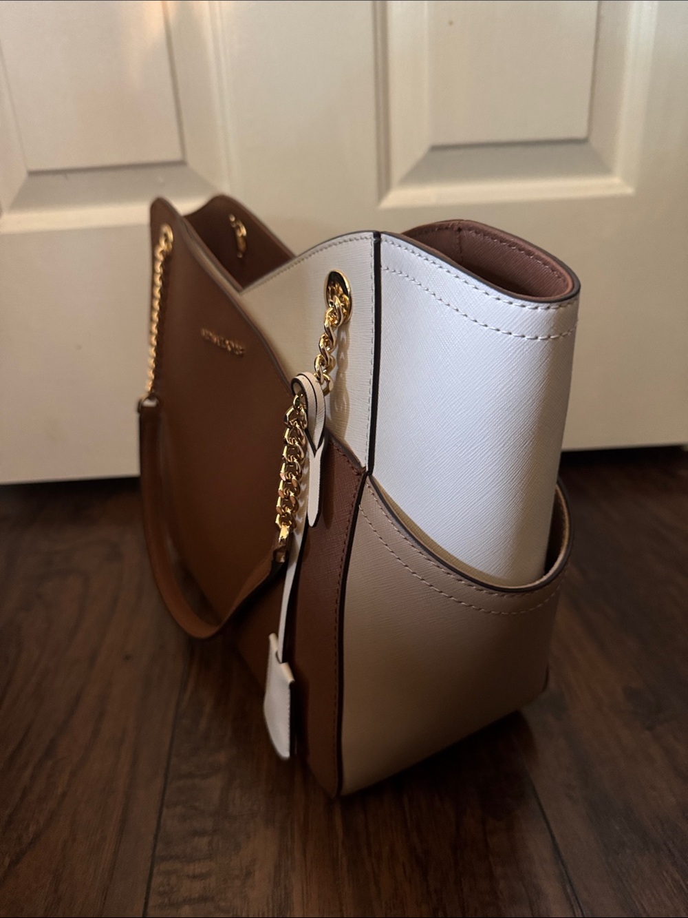Michael Kors Brown and Cream Two-Tone Shoulder Bag with Gold Chain - Picture 5 of 5
